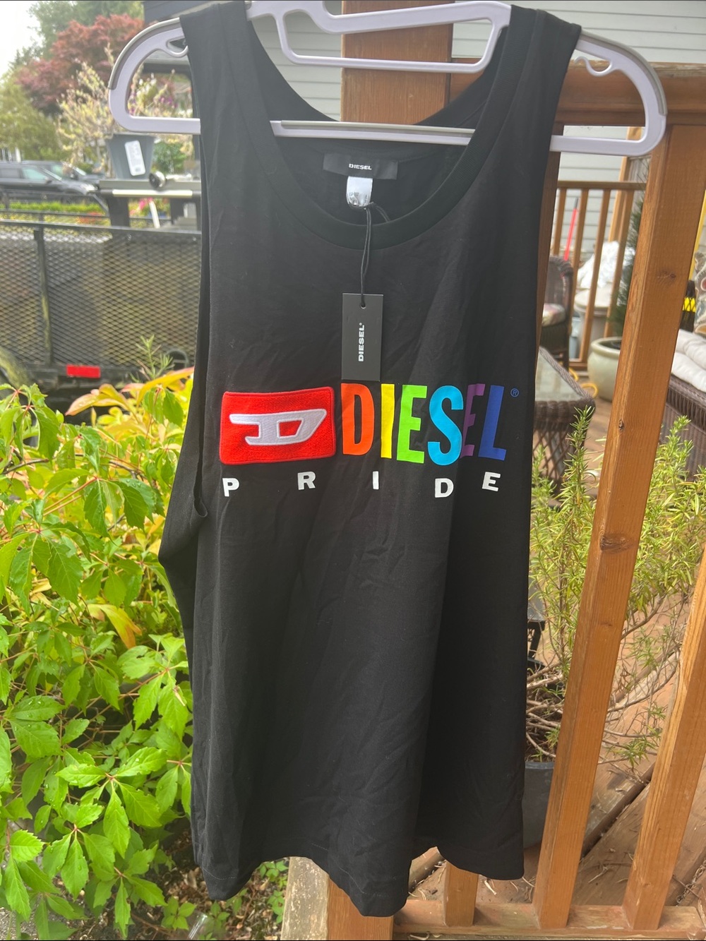 Diesel Black Tank Top with Rainbow Pride Logo NWT Size L